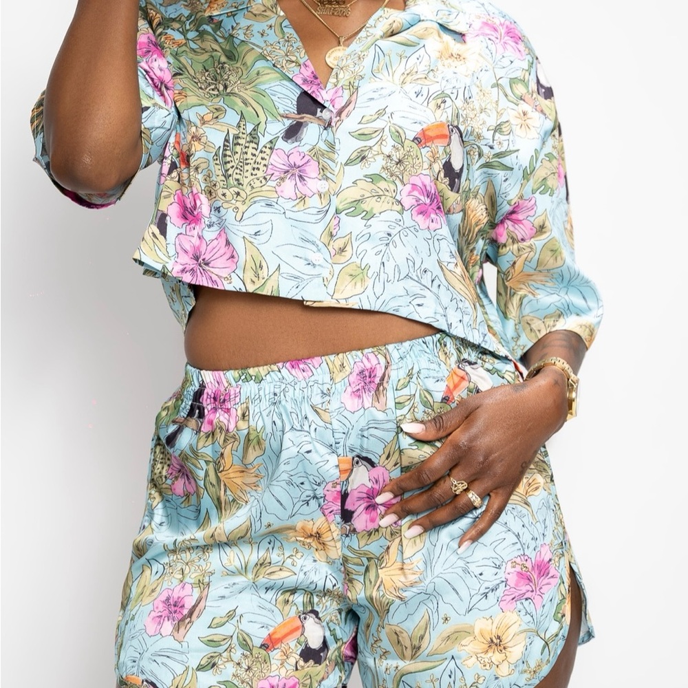 Floral Two-Piece Set in Blue and Pink